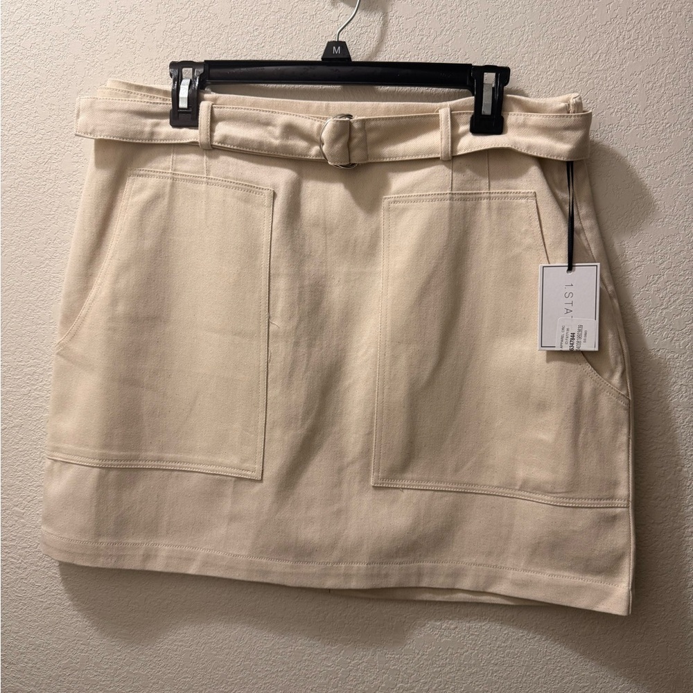 1.State, 100% Cotton Canvas Mini Skirt with Belt, Size 14 (NWT)